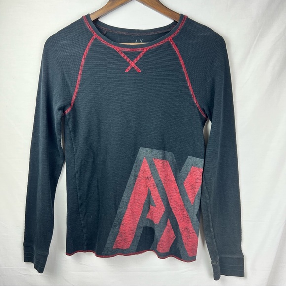 Armani Exchange Tops - Armani Exchange Waffle Knit Black Long Sleeve Shirt Logo Size SX